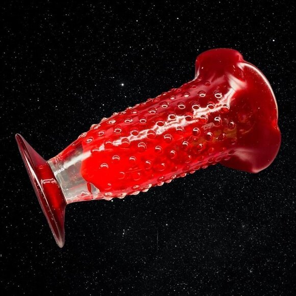Vintage Set of 2 Art Glass Hand Blown Ruby Red Hobnail Bud Vases 6”T 3.75”W - Picture 10 of 11
